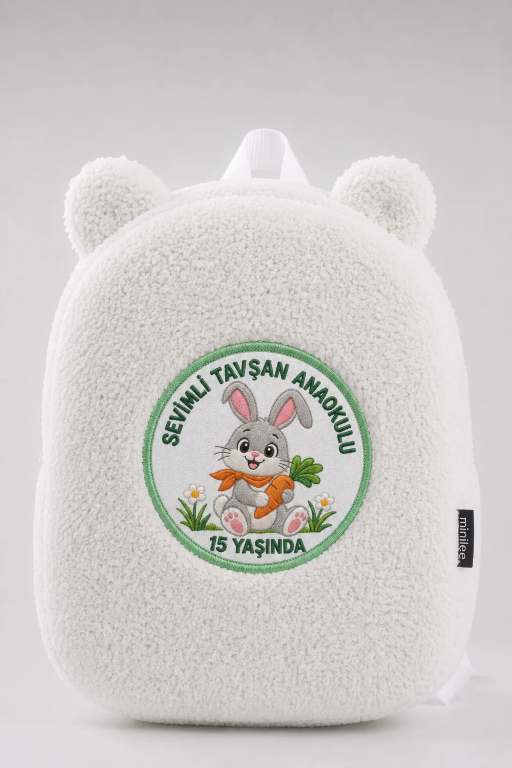 Tavşan armalı beyaz çocuk çantası